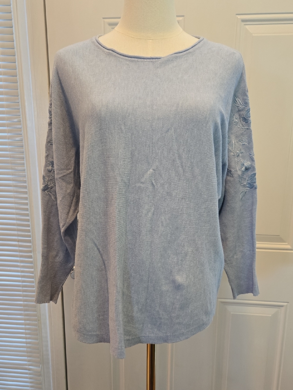 Milano Light Blue Knit Top with Subtle Rib Trim